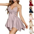 thumbnail image 3 of Lace Babydoll Nightgown for Women Adjustable Straps V-Neck Sleepwear with Bow Accents Flowy Chemise, 3 of 4