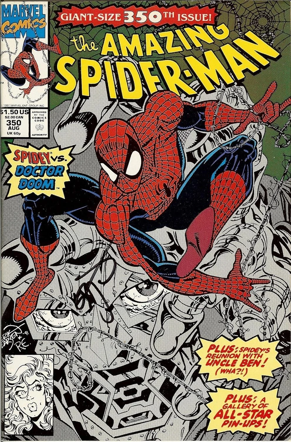 Amazing Spider-Man #350 Signed by Erik Larsen VERY FINE