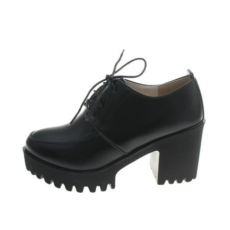 

KI-8jcuD Flat-Heel Casual Cotton Shoes Ladies Solid Color Leather Upper High Heels Casual Single Shoes Fashion Lace Up Leather Shoes Heels For Women Closed Toe Round Toe Wide Women S Shoes Women S W