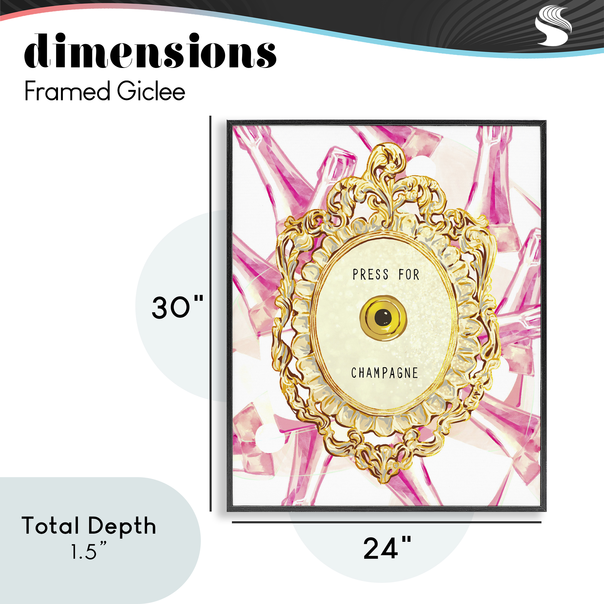 Champagne Doorbell with Pattern Black Framed Giclee Art, design by Ziwei Li