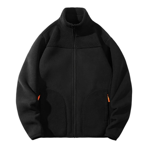 HKEJIAOI Men's Fleece Jacket Classic Full Zip Stand Collar Solid Color Lightweight Casual Soft Warm Coats with Zipper Pocket