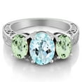 thumbnail image 2 of Gem Stone King 3.50 Ct Oval Sky Blue Topaz Green Prasiolite 925 Sterling Silver 3-Stone Ring (Size 9), 2 of 3