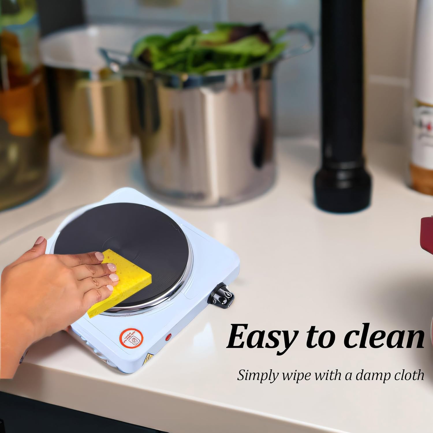 Oenbopo Electric Countertop Single Burner, 1000W Cooktop with Cast Iron Hot Plate, Temperature Controls, Power Indicator Lights, Easy to Clean, White