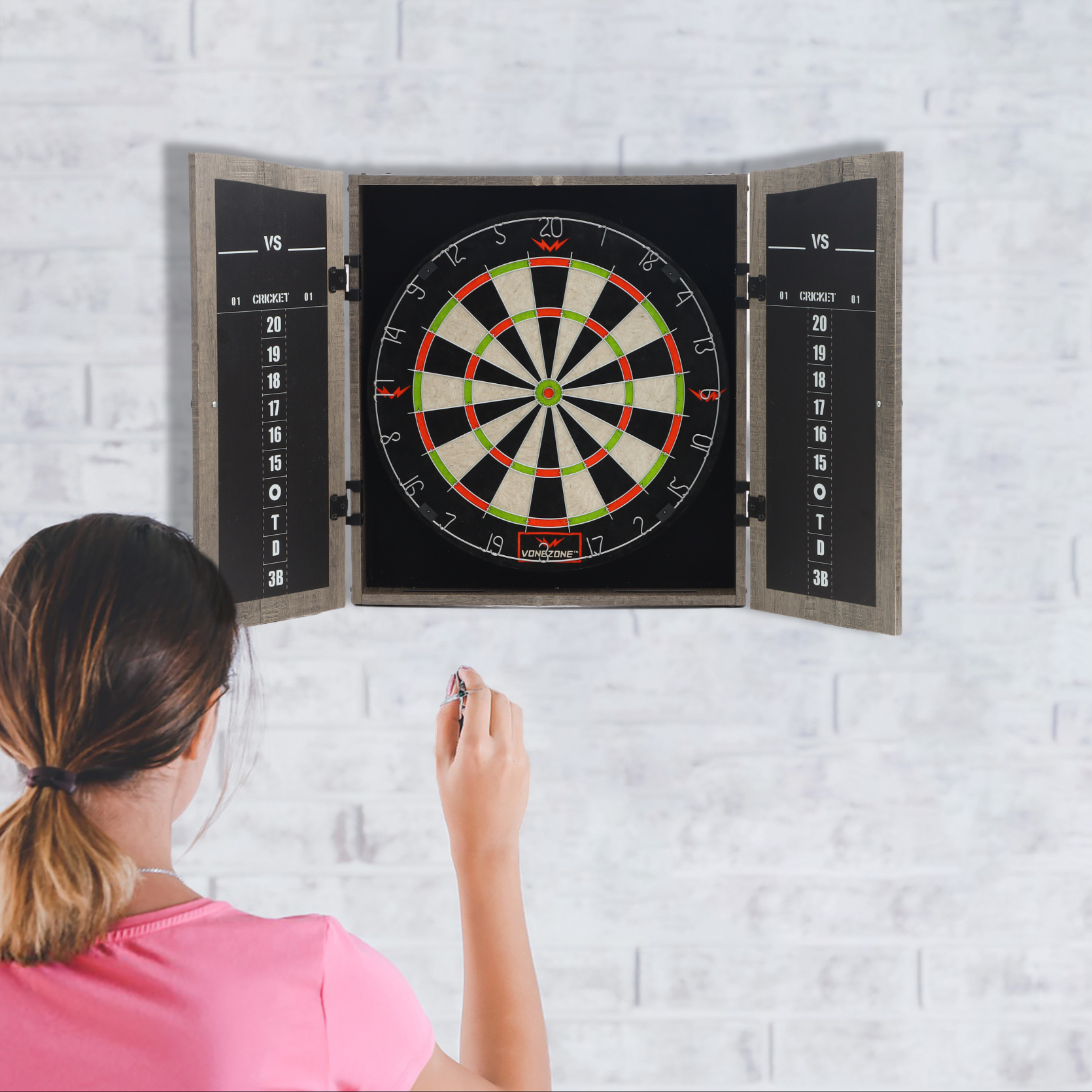 Dartboard Cabinet Set - Dart boards for Adults Easy Assembly Magnetic Dartboard Scoreboard - Play Immediately - 6 Dart Chalk Set For Home Game Bar Accessories, Gray VONEZONE Dartboard Cabinet