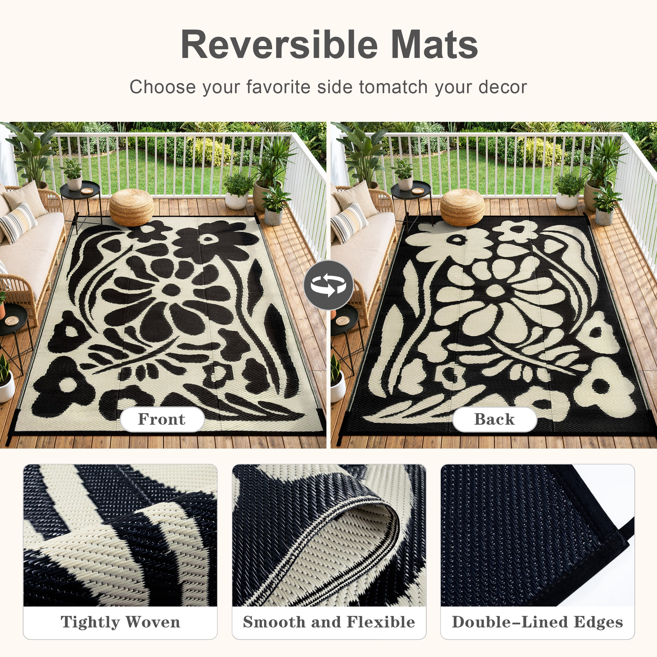 Moynesa 8'x10' Outdoor Rugs Waterproof, Plastic Straw RV Rugs for Outside, Large Portable RV Outdoor Rugs for Camping, Reversible Flower Picnic Mat for Camper Garden Tent