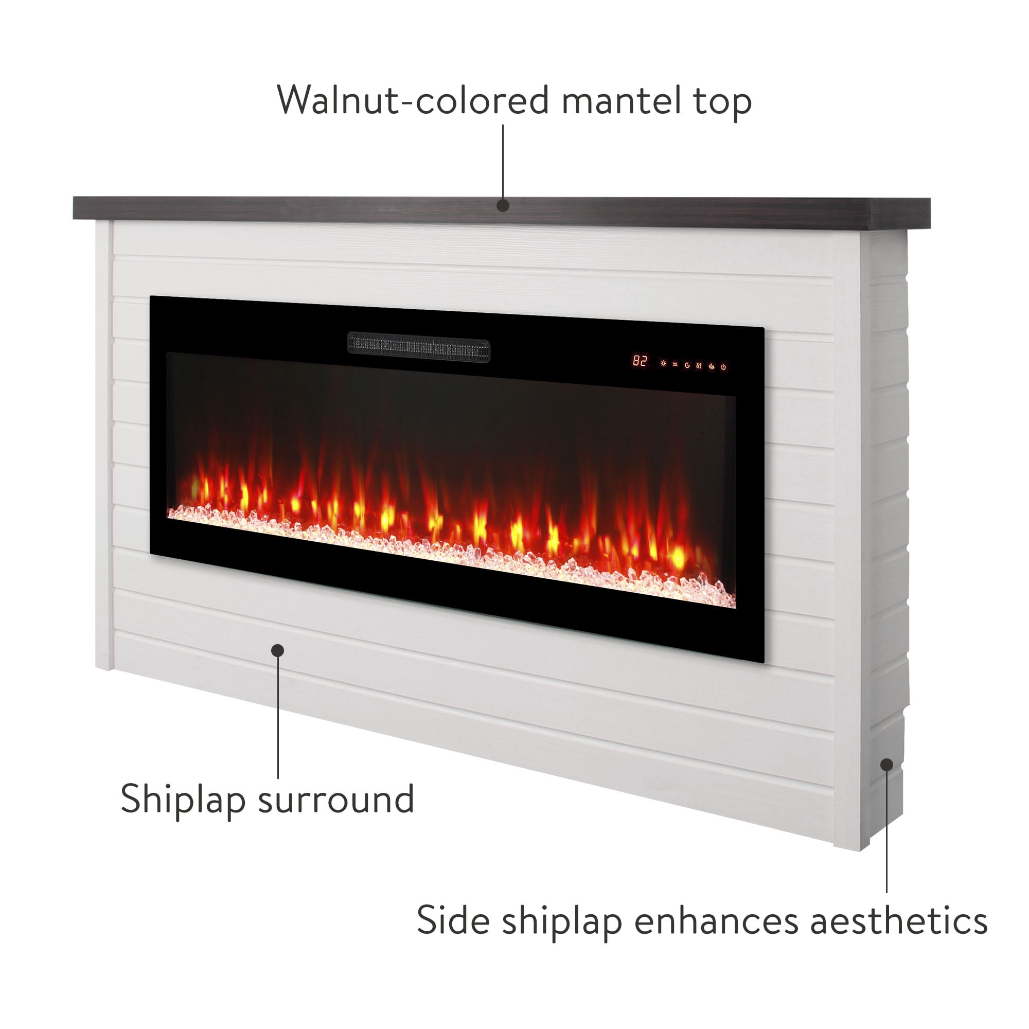 Innoflame 65" Electric Fireplace with Mantel, Replaceable Fireplace Insert Heater, White Fireplace with Adjustable Flame, Timer, Remote, Overheating Protection, Shiplap Wall Mantel for Living Room