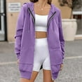 thumbnail image 7 of Women's Longline Hoodie Full Zip Fleece Jacket Warm Coat Womens Long Length Sweatshirt with Pockets Loose Sweat Top Long Hoodies With Drawstring Thermal Outerwear purple XL, 7 of 7