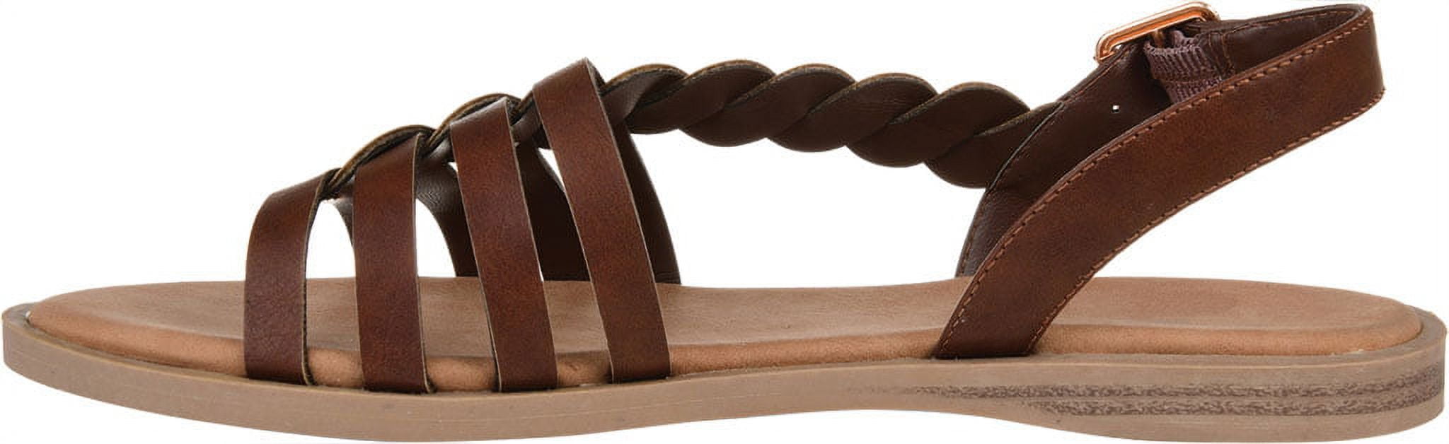Women's Journee Collection Solay Flat Strappy Sandal Brown Faux Leather 7.5 M