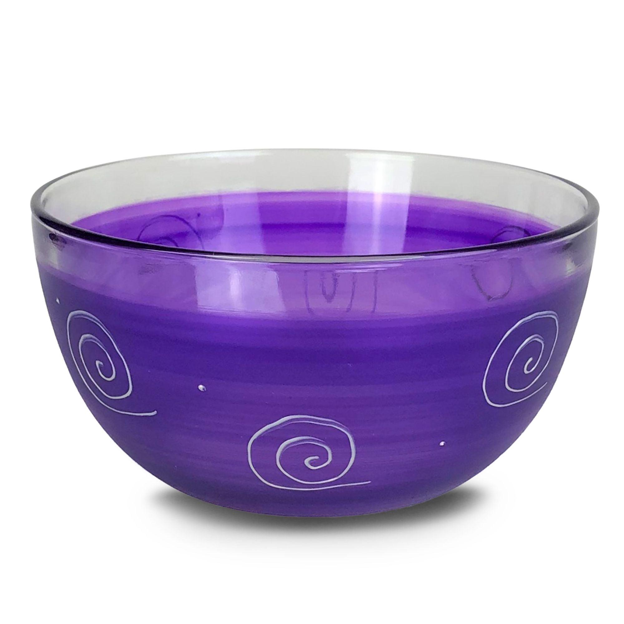 Set of 2 Purple and White Curls Hand Painted Glass Serving Bowls 6