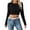 Black, variant on Womens Crop Tops Long Sleeve Round Collared Solid Color Stretchy T-Shirts Trendy Lightweight Daily Cozy Breathable Blouses