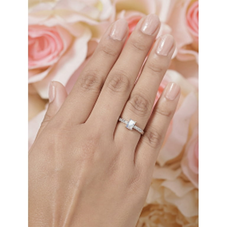 YoTreasure Sterling Silver Moonstone & White Topaz Ring - 0.64 Ct, 925 Silver Gemstone Ring For Women