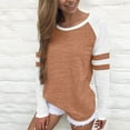 thumbnail image 2 of BiZtdJrK Plus Size Casual T Shirt for Women Color Block Raglan Long Sleeve Round Neck Shirts Loose Comfy Lounge Tee Tops Brown XXL, 2 of 7