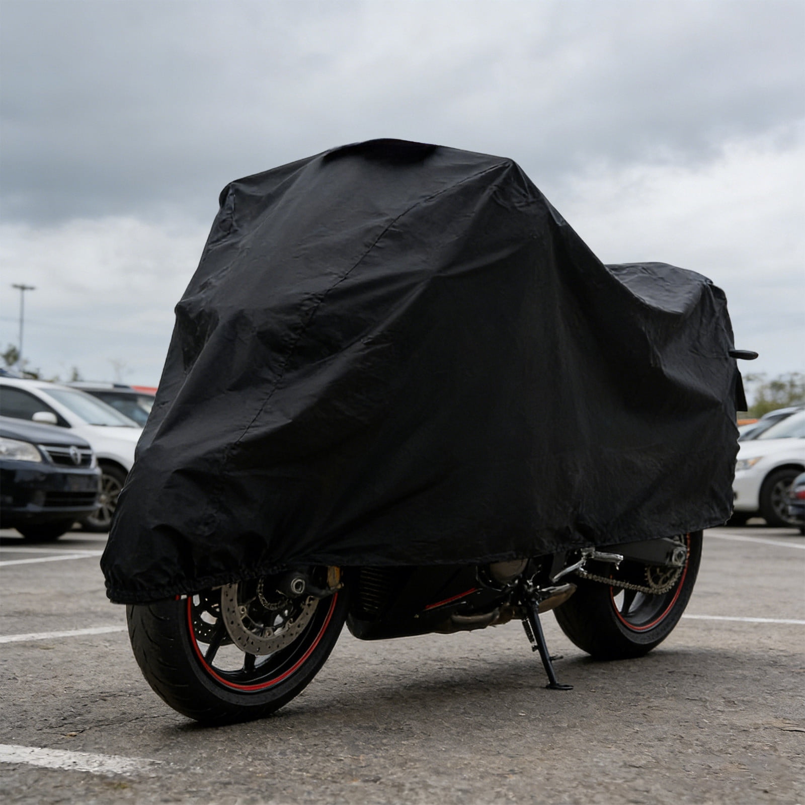 RuiJiao Lightweight Durable Motorcycle Bike Cover Waterproof Sunproof Universal Fit Polyester Black for Outdoor Indoor Vehicle Protection