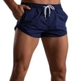 thumbnail image 3 of Yuncity Men Shorts Solid Color High Waist Elastic Thin Lightweight Drawstring Summer Running Jogging Sport Outdoor Daily Wear Men's Shorts Size XXL Navy, 3 of 9