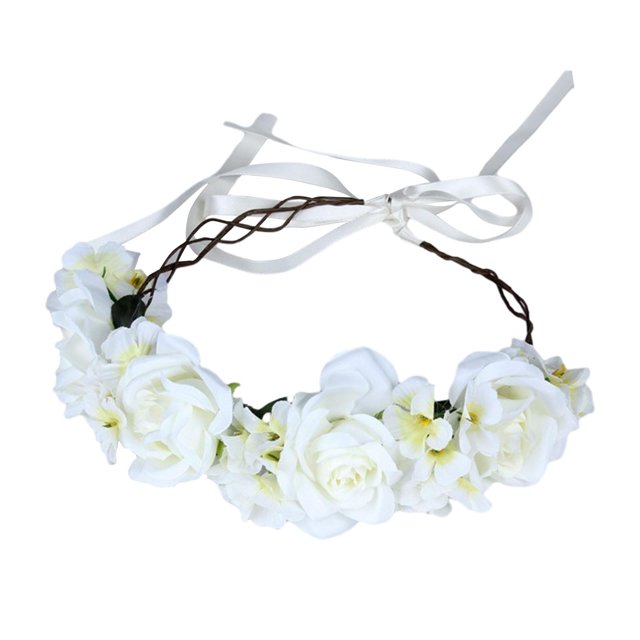 Corona de diadema de flores para mujer, corona de flores de rosas, diadema nupcial, corona de tocado de niña de flores para decoración de festivales Beige