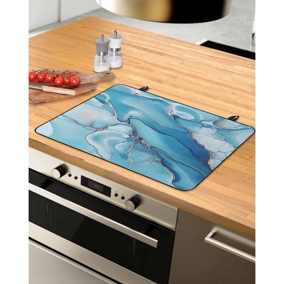 nqOlkjepod Large Induction Cooktop Protector Mat 28.5"x20.5", Blue Grey Marble Stove Top Covers for Electric Stove, Modern Abstract Geometric Stove Burner Cover Mats, Glass Top Stove Cover