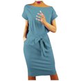 thumbnail image 2 of B91xZ Womens 2024 Robes Décontractée Manches Courtes V Cou Robe de Tunique Fluide, Bleu Ciel M, 2 of 4