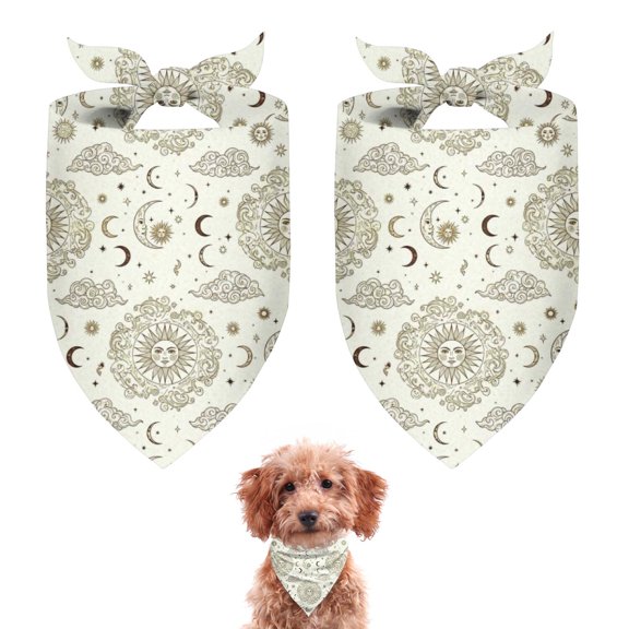 Dog Bandana 2 Pack,Beige Sun Moon Cloud Star Pattern Bandanas for Dogs,Cat Bandana,Small/ Large Dog Bandana 2 Size,Dog Bandanas Girl Boy