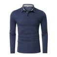 thumbnail image 2 of SWSMCLT Men's Slim Fit Fitted Basic Long Sleeve Polo Shirt V Neck Top Fall House Spring Soft Work Cotton Casual Dark Blue Medium, 2 of 4