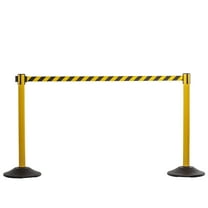 US Weight Heavy Duty Yellow Premium Steel Stanchion with 7.5-Foot Chevron Retractable Belt
