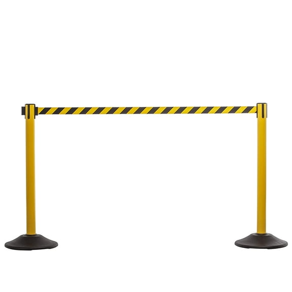 US Weight Heavy Duty Yellow Premium Steel Stanchion with 7.5-Foot Chevron Retractable Belt