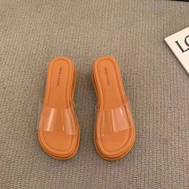 ¡Novedad de 2023! Zapatillas de tacón grueso a la moda, zapatos de marca para mujer, sandalias transparentes de PVC, zapatos de verano deslizantes con punta cuadrada, zapatillas para mujer 38 Gao Jinjia LED