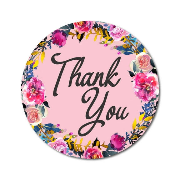 Darling Souvenir Round 45 Pcs Floral & Vines Border Light Pink Thank You Stickers Envelope Seal-1.6 Inches