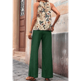 thumbnail image 4 of Womens Summer 2 Piece Outfits Sleeveless Crop Top Flowy Wide Leg Pants Matching Sets Vacation Outfits Green M, 4 of 7