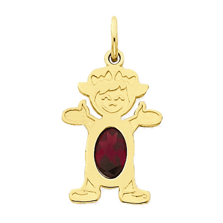 Little Girl Birthstone Charm - 14K Yellow Gold Garnet Standing Little Girl Pendant Charm - 12x21MM