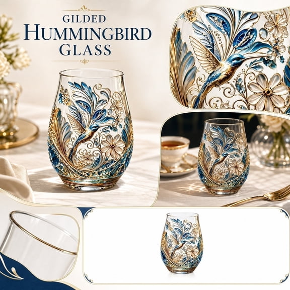 Hummingbird Gifts for Women Stemless Glass Blue and White Decor Gold Home Decor Bar Accessories Dining Table Centerpiece Housewarming Gifts for Women 1 Pack