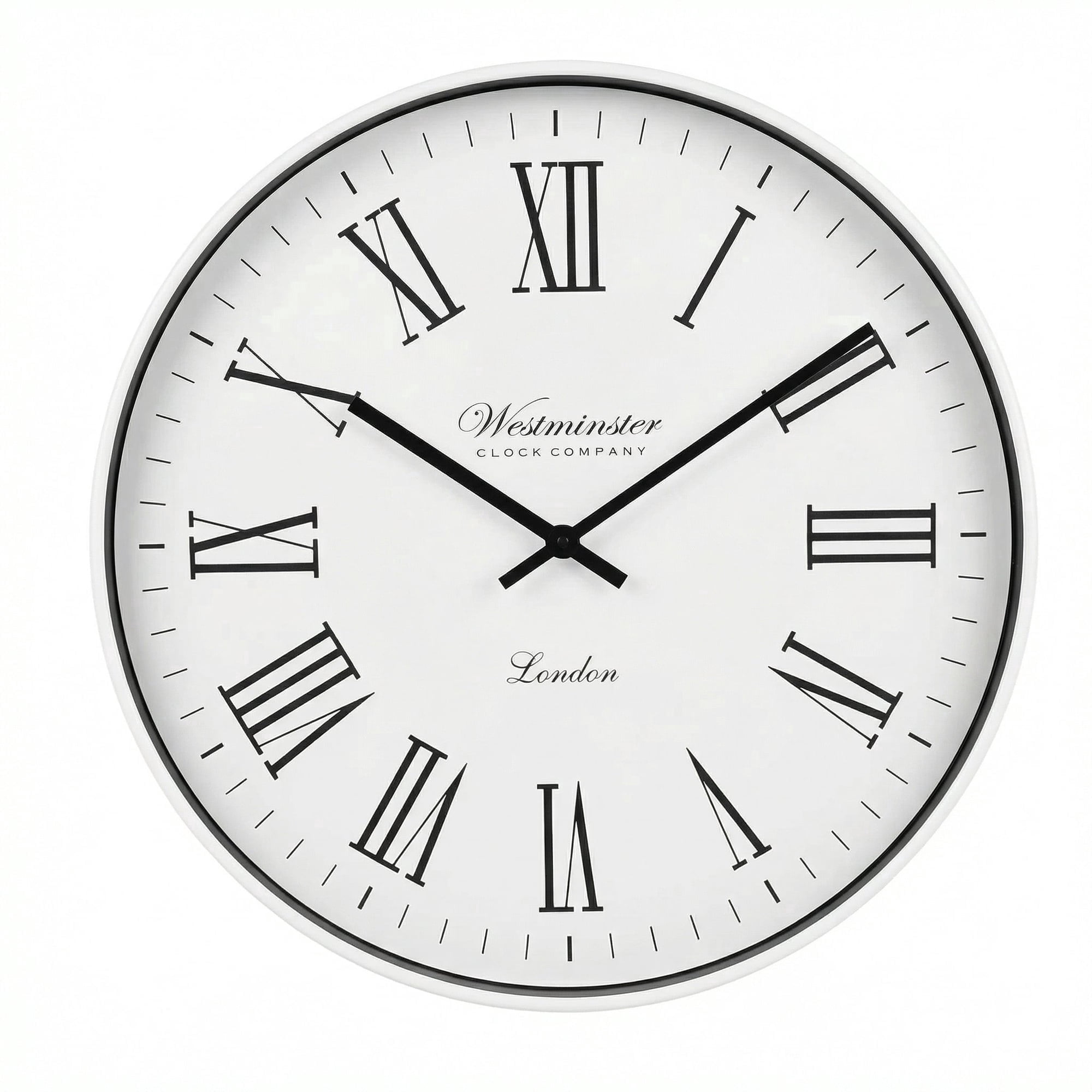 Westminster Clocks 20 Inch Slim Wall Clock, Silent Quartz, Modern Minimalist, White Rim