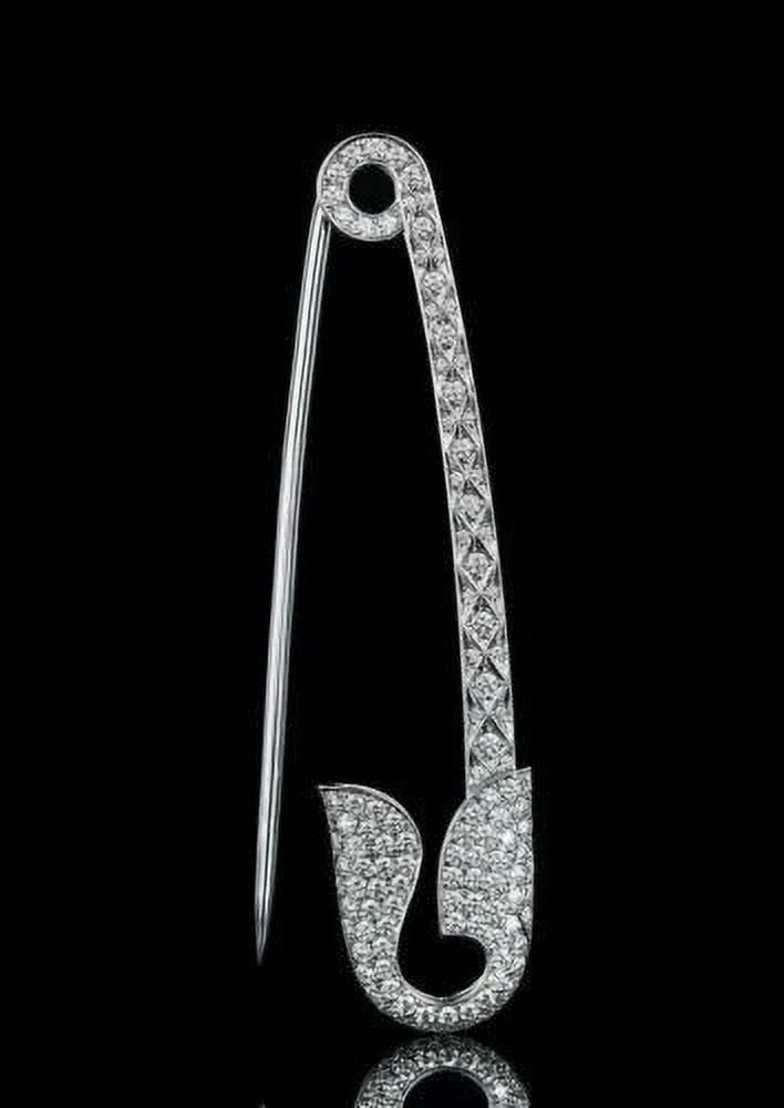 2.00 Ct Round Cut Simulated Diamond Wedding Safety Pin Brooch 14k White Gold Finish 925 Sterling Silver