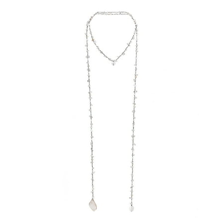 Long Lariat - Lariat Wrap Around Moonstone & Pearl Long Multi-Wear Necklace