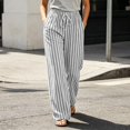 thumbnail image 6 of Yxbdin Striped Print Linen Pants for Women Elastic Drawstring High Waist Long Pants Comfortable Relaxed Fit Casual Trousers Everyday Daily Wear, 6 of 9