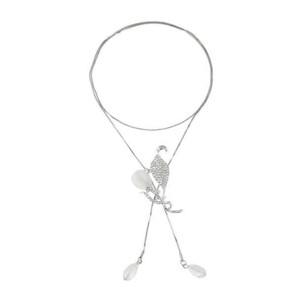 Collar largo de suéter único de Bargains, ajustable, con colgante simple de 31.89" en tono plateado blanco