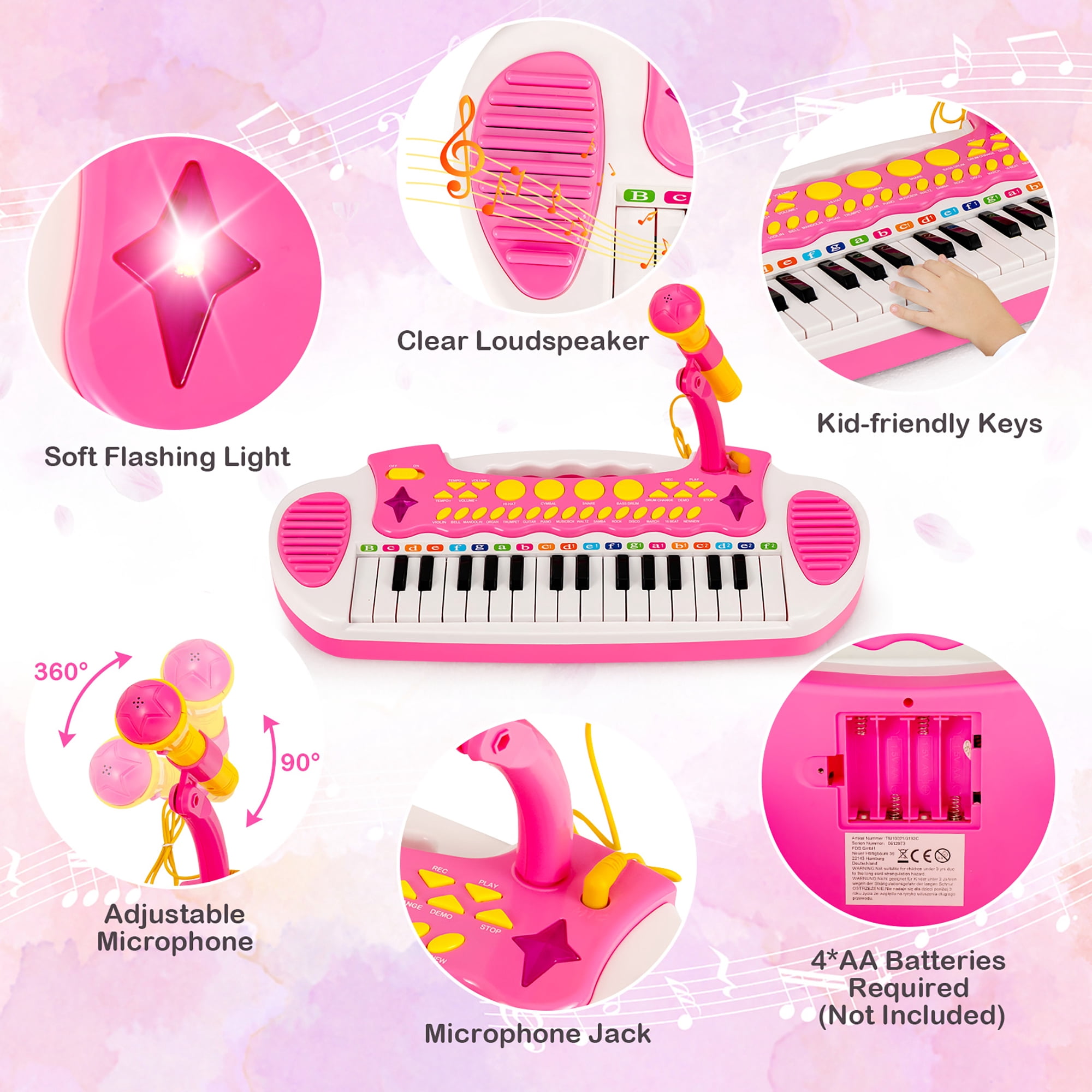 Costway Vivid Sound Unisex 3+ Years Toy Musical Instruments, Polypropylene Pink, 18'' x 9'' x 18'