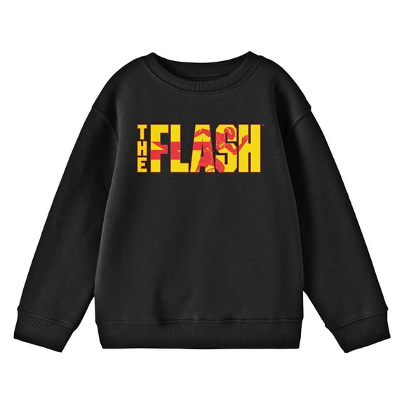 The Flash Movie Flat Flash Crew Neck Long Sleeve Youth Black Sweatshirt-Small