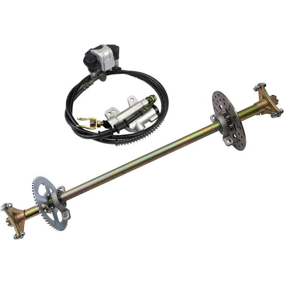 Rear Axle Shaft Complete Wheel Hub Kit & Brake Master Cylinder Caliper Disc Rotor Assembly for Go Kart Quad Trike Drift Bikes