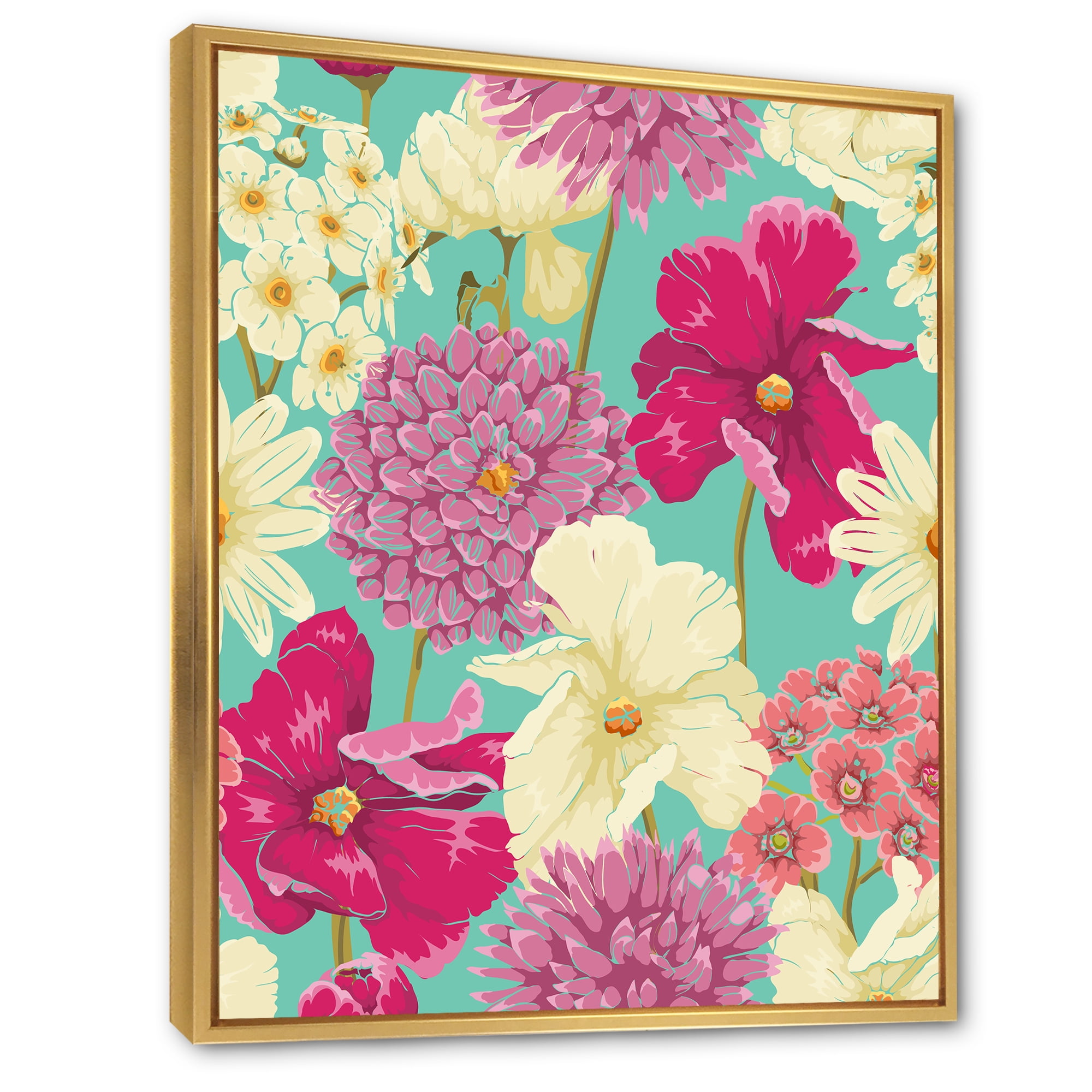 Designart 'Vintage Yellow and Pink Flowers' Traditional Framed Canvas Wall Art Print