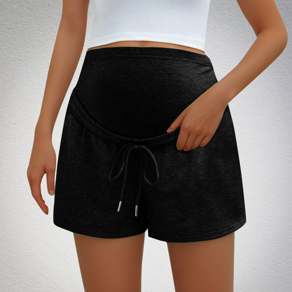 SGFCWSX Women Maternity Shorts, Belly Support Solid Color Casual Homewear Pregnancy Pants Black L