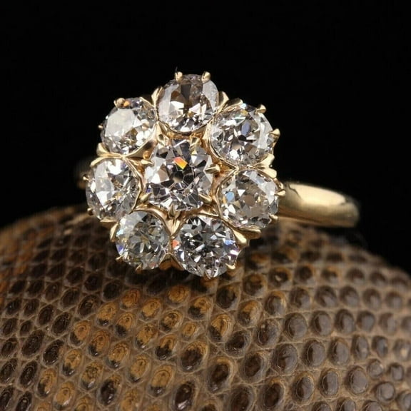 Forever Jewels 3Ct Round Cut Moissanite Women Cluster Engagement Ring 14K Yellow Gold Plated