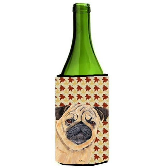 Pug Fall Leaves Portrait Wine Bottle   Hugger - 24 oz.