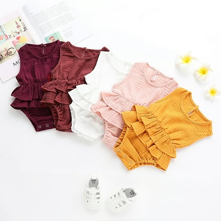 

Nokpsedcb Newborn Baby Girl Romper Cotton Linen Bodysuits Ruffle Sleeve Summer Jumpsuit Outfits Clothes Light purple 12-18 Months