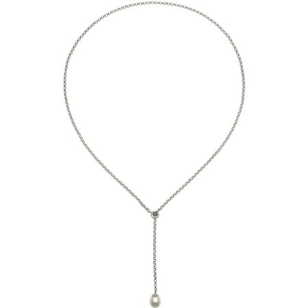 24 Necklace White Pearls - 10-11mm Drop Cultured Freshwater Pearl Lariat Y-Shaped Necklace, 24