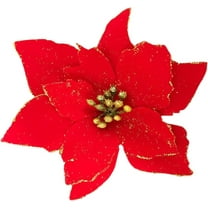 12 Pack Red Xmas Glitter Poinsettia 5.1 inch Artificial Flowers Christmas Tree Ornaments