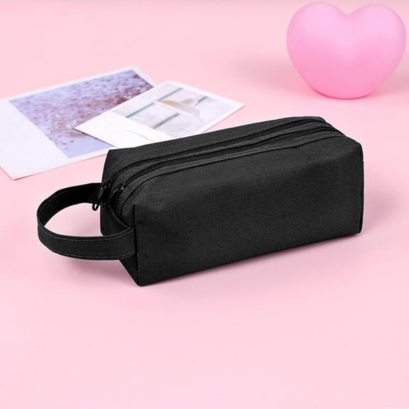 AuroraX Fabric Pencil Pouch with Handle,Large Capacity Pencil Case,Black Pen Bag