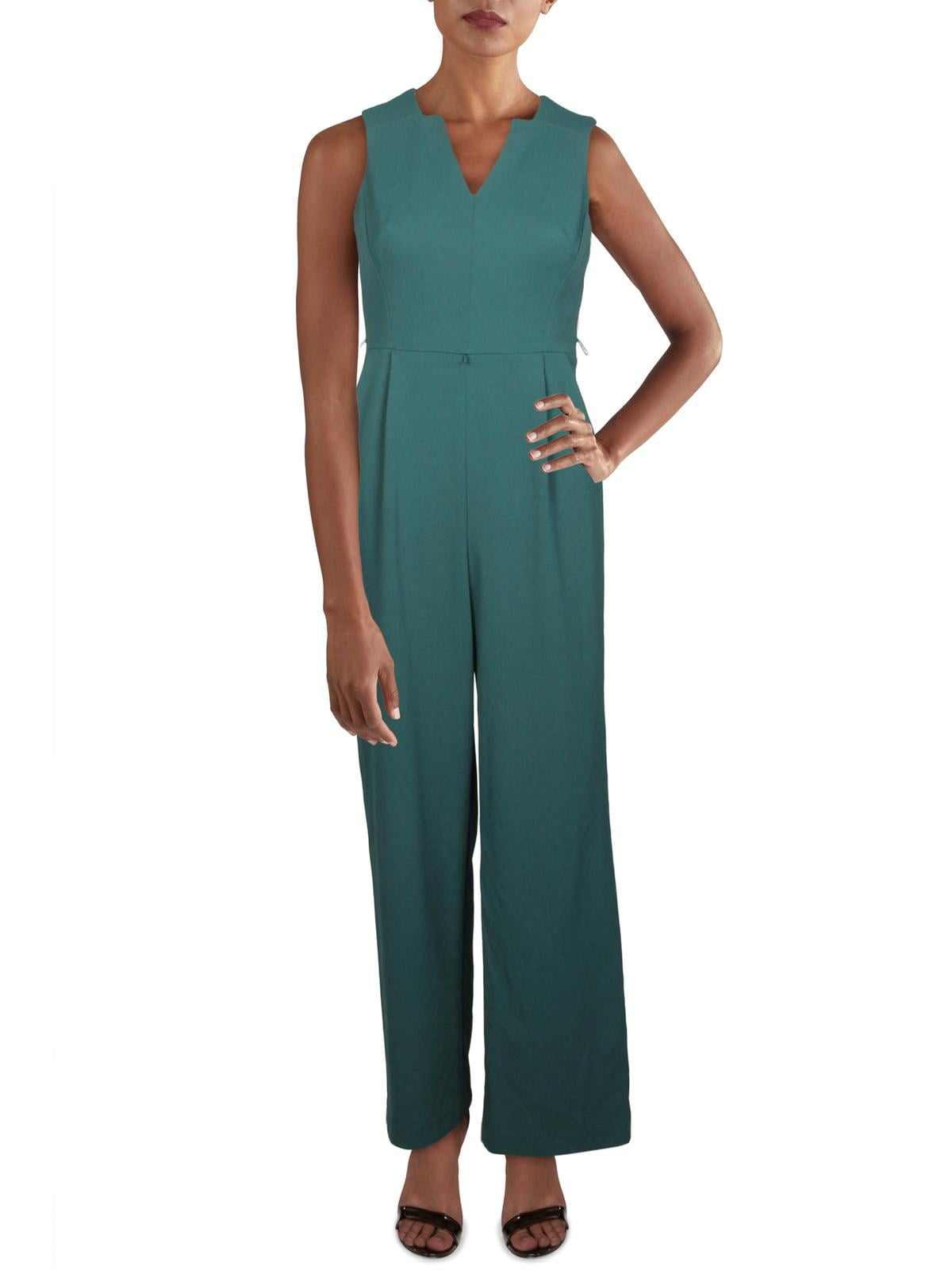 Calvin Klein Womens Petites Pleated Cropped Jumpsuit Green 12P 