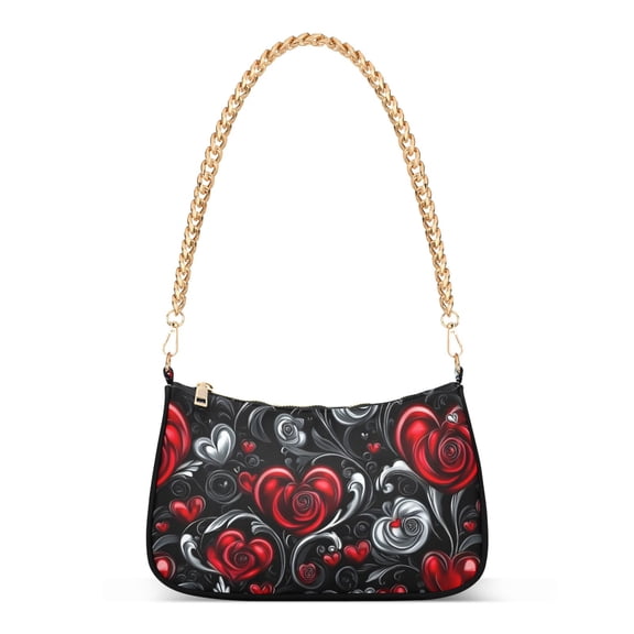 ALAZA Valentines Hearts Flowers Women's Chain Shoulder Bag Hobo Handbag Tote Crossbody Purse