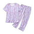 thumbnail image 3 of Cotton Pajama Set Two Piece Summer Sleepwear V Neck Short Sleeve Top with Capri Pants, 3 of 4