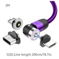 thumbnail image 4 of Xingzhi Data Cable Suction Heads USB Charger Line 3-in-1 Rotation Mobile Phone Fast Charging Cord, Purple, 2m, 4 of 7
